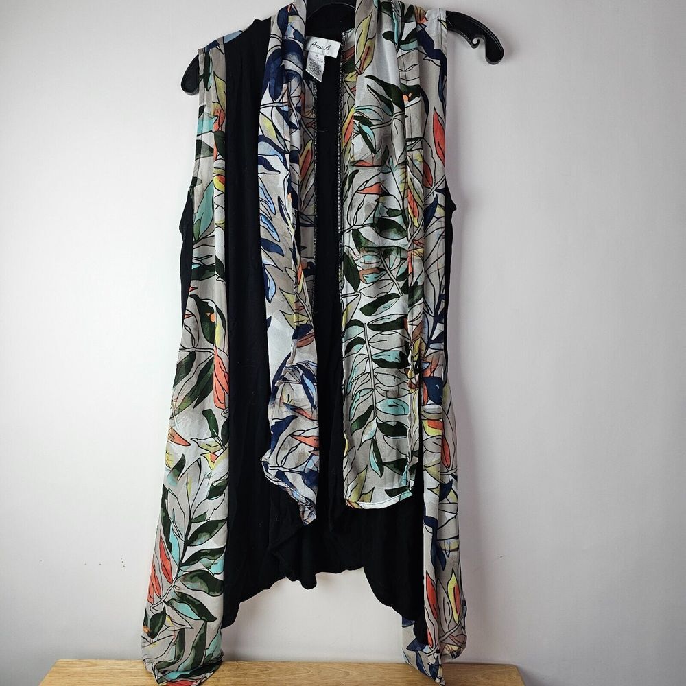 Ania A Vintage Vest Womens S Black Watercolor Layered Sleeveless Boho Colorful